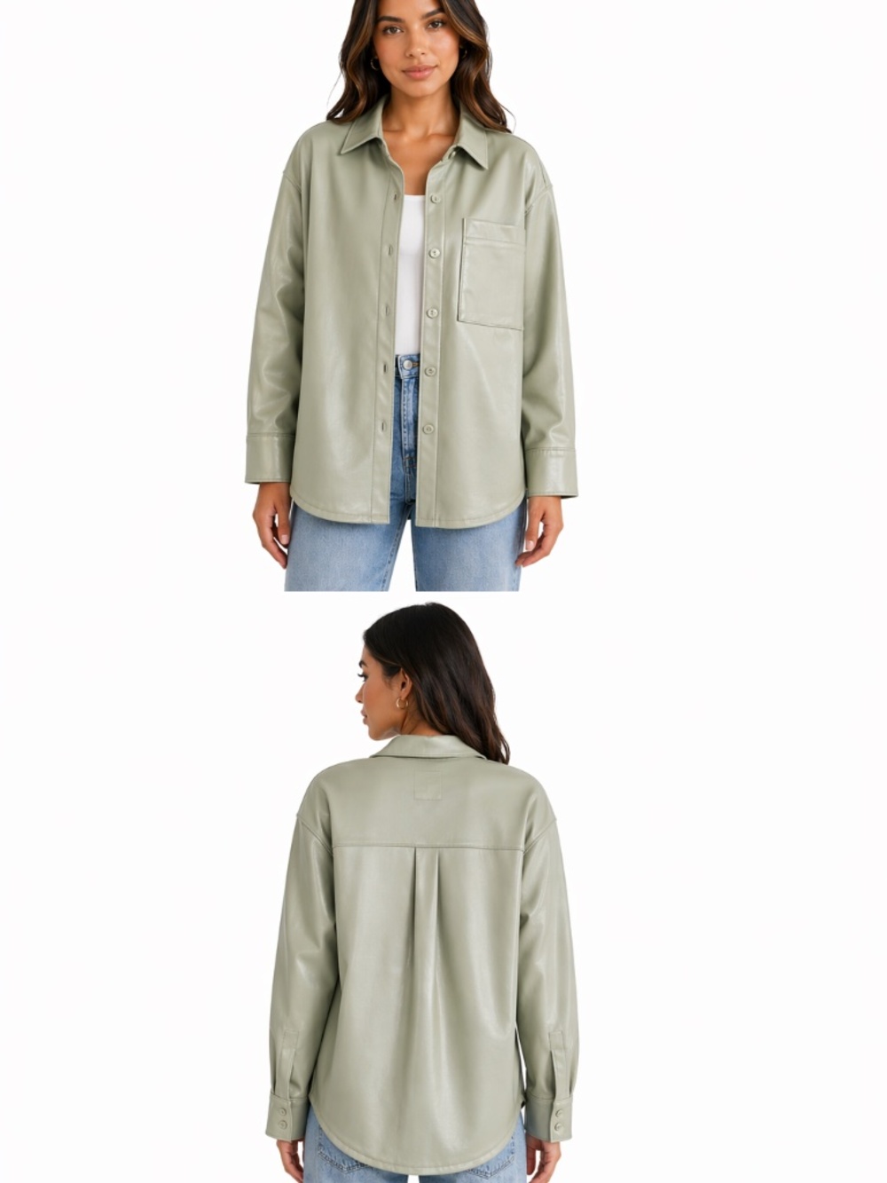 NWT Abercrombie & Fitch sage green shacket size S vegan/faux leather cabin core